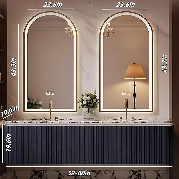 Bathroom Vanity with Double Sinks - LED Smart Defogging Mirror & Equipped with Tissue Hole | Modern Double Sink Bathroom Cabinet, 2 Drawers & Wavy Panel, Dark Blue (Mirror, 84IN)