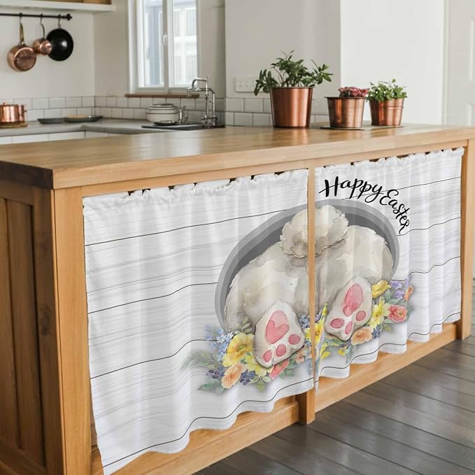 Easter Bunny Kitchen Tier Curtains 24 Inch Long 2 Panel Set, Rod Pocket Cafe - Image 7