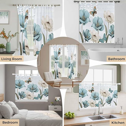 Blue Tulips Bedroom Curtains 72 Inch Length, Window Curtains Tab Top, - Image 7