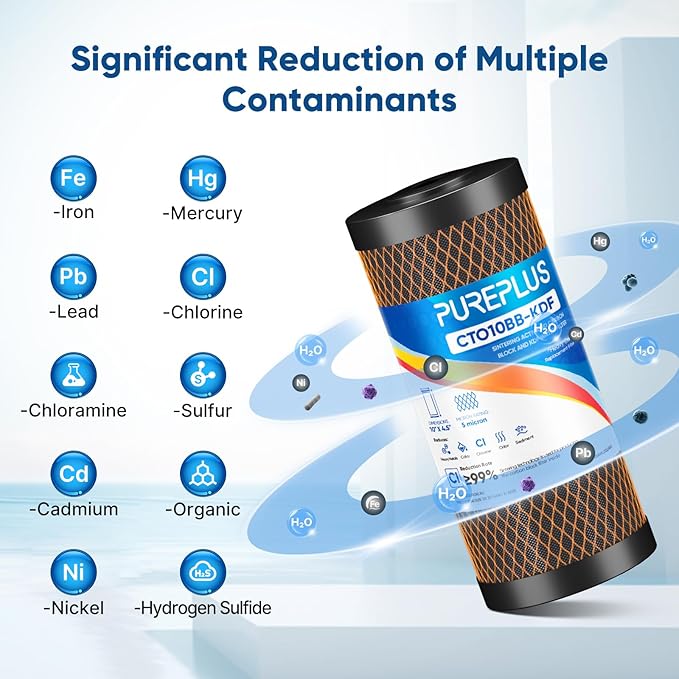 PUREPLUS 5 Micron 10" x 4.5" Whole House Coconut Shell Activated Carbon and KDF - Image 4