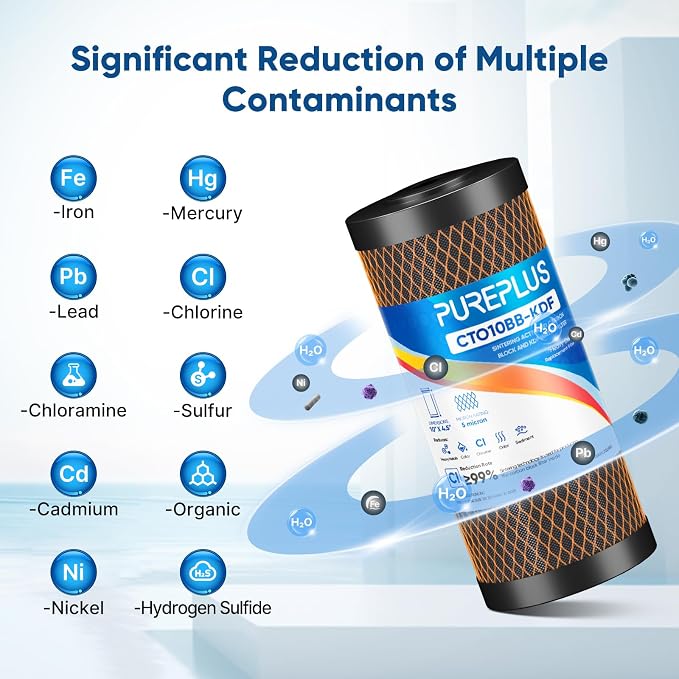 PUREPLUS 5 Micron 10" x 4.5" Whole House Coconut Shell Activated Carbon and KDF - Image 4