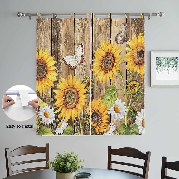 Farmhouse Sunflowers Living Room Curtains 84 Inch Length, Window Curtains Tab - Image 4