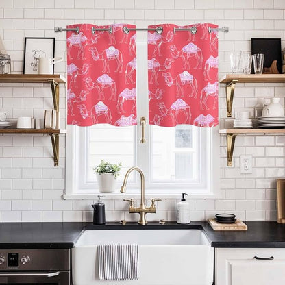 2 Panel Kitchen Cafe Curtains, Desert Camel Sunlight Filtering Nature Air - Image 2