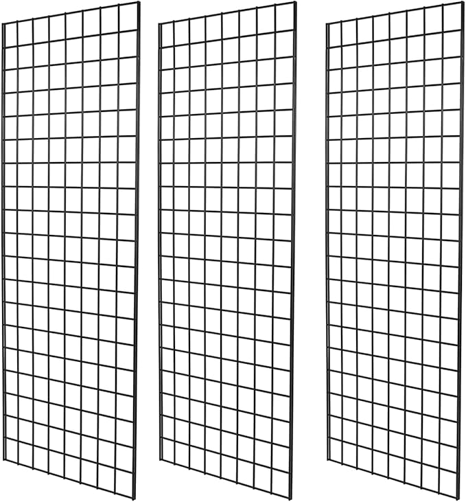 NEESEEYEE Heavy Duty Commercial Grade Gridwall Panels – Grid Panel for Any Retail Display, 2’ Width x 5’ Height, 3 Gridwall Panels Per Carton (Black Finish)
