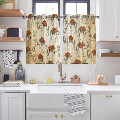 2 Panel Kitchen Cafe Curtains, Desert Sand Camel Sunlight Filtering Nature Air - Image 2