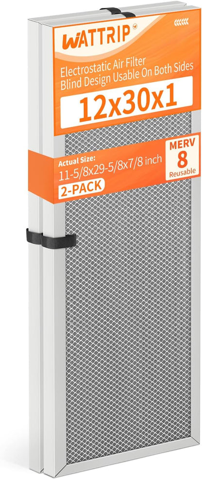 2-Pack 12x30x1 MERV 8 Reusable & Washable Electrostatic Air Filters by BreatheSmartLiveClean