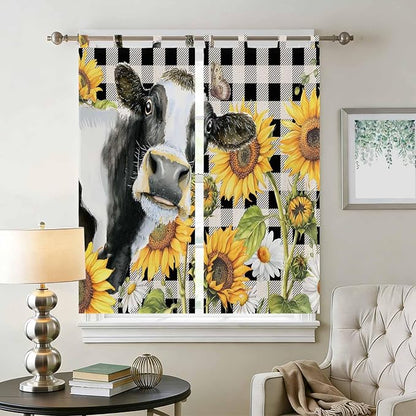 Retro Sunflowers Bathroom Curtains 63 Inch Length, Window Curtains Tab Top - Image 2