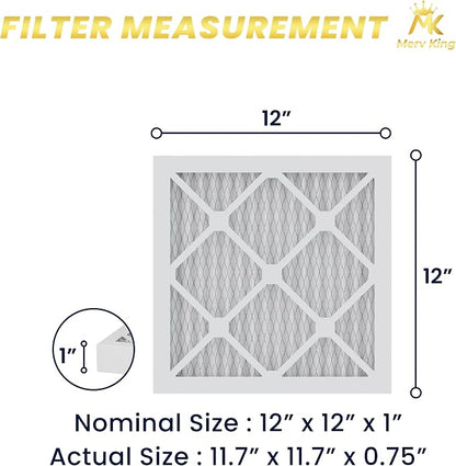 MervKing 12x12x1 Air Filter Actual Size: 11.7" x 11.7" x 0.75" MERV 8 MPR - Image 2