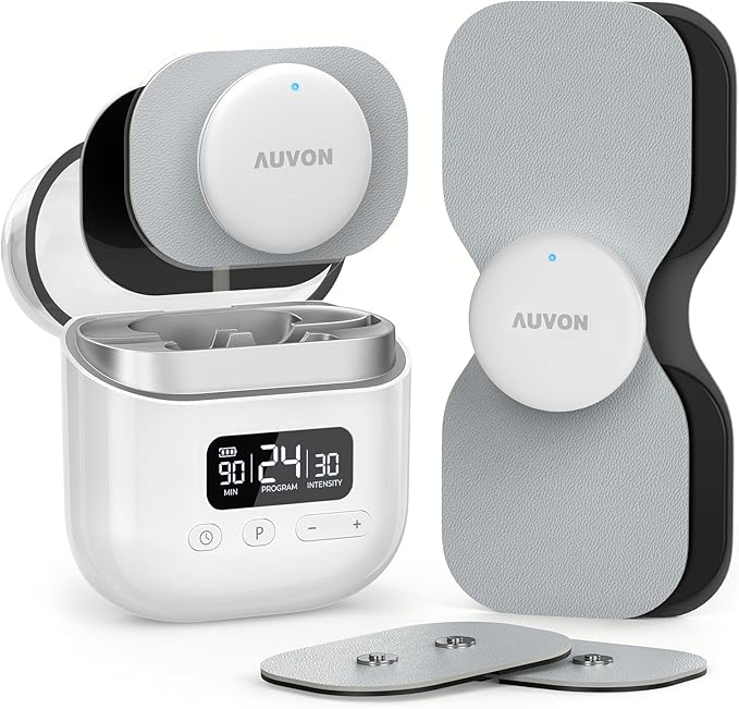 AUVON Wireless 24 Modes TENS Unit Muscle Stimulator for Pain Relief, Smart Rechargeable TENS Machine with Dual Size 6 TENS Pads for Physical Therapy, Pocket-Size TENS Device for Shoulder & Back Pain