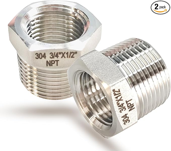 3/4" NPT Male to 1/2" NPT Female Hex Bushing Reducer, 304 Stainless Steel by feyadaperonline
