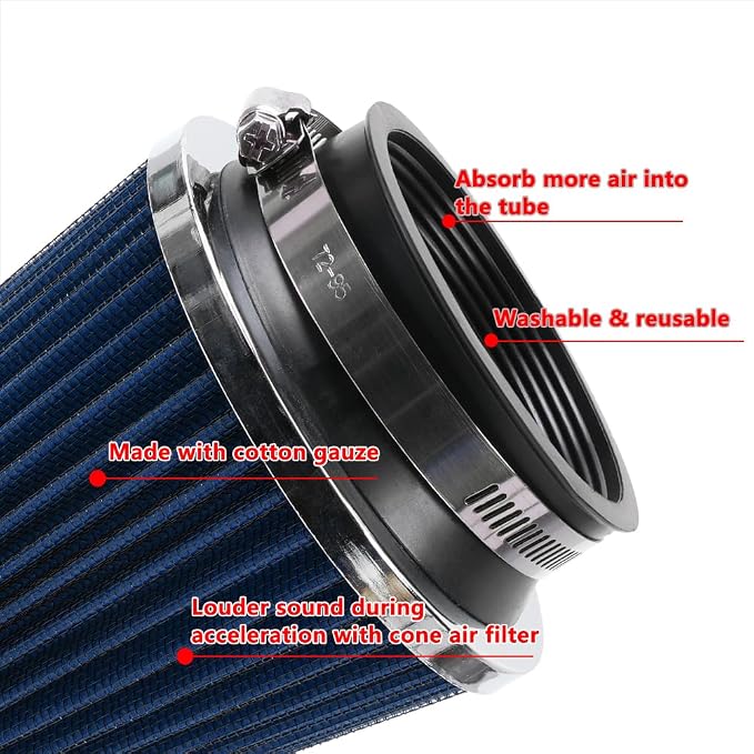 Clamp-On Cold Air Intake Filter, High Performance, Washable Filter, Replacement - Image 4