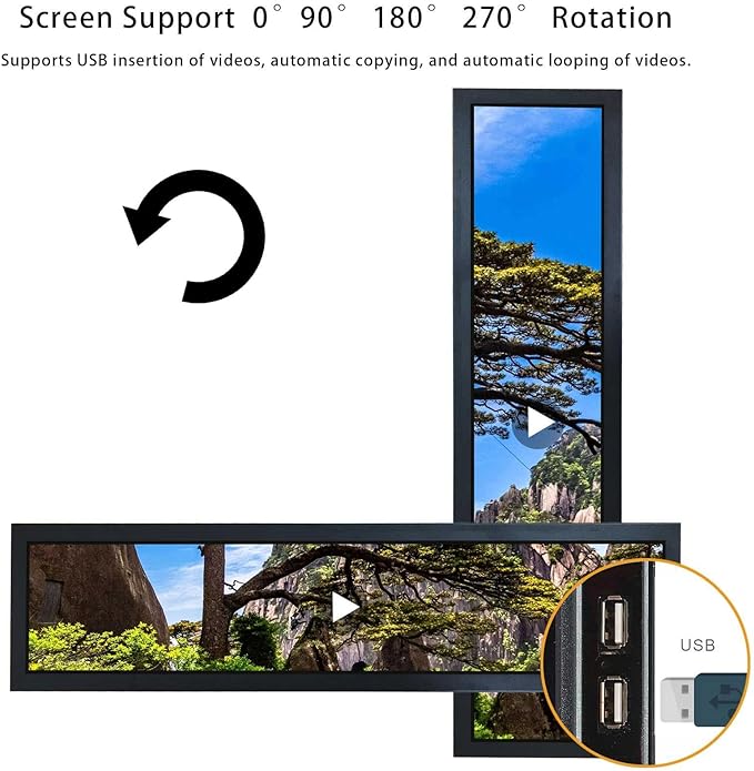 VSDISPLAY 28'' Advertising LCD Monitor 1920x360 IPS Stretched Bar Screen Outdoor High Brightness Support USB Input Auto Copy Autoplay for Supermarket Exhibition Store Advertisement Display