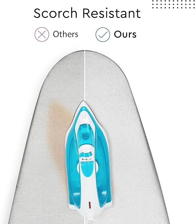 Encasa XO Ironing Board Cover And Pad 42"x14" - 4mm Felt & 2mm foam Metallized Silver iron Board Cover With Padding - Heat & Scorch Resistant, Non Slip, Bungee Elasticated, 3 Fasteners Silver Luxury