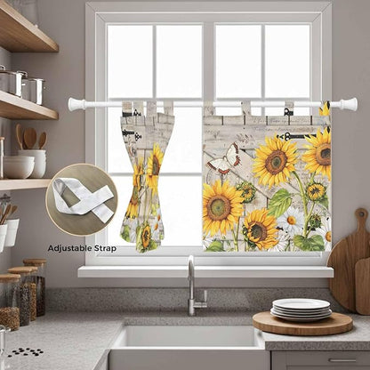 Farm Flowers Kitchen Curtains 36 Inch Length, Small Window Curtains Tab Top - Image 5