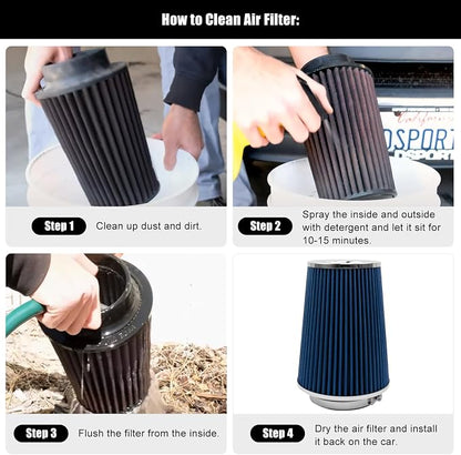 RYANSTAR RACING 102mm 4" High Flow Round Tapered Cone Cool Air Filter Cleaner - Image 5