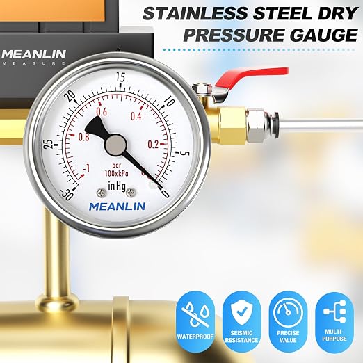 MEANLIN MEASURE -30inHG~0Psi Vacuum Gauge Stainless Steel 1/4" NPT 2" FACE DIAL - Image 7