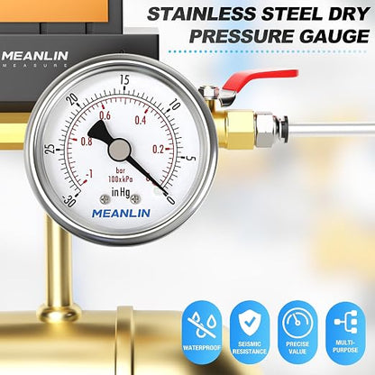 MEANLIN MEASURE -30inHG~0Psi Vacuum Gauge Stainless Steel 1/4" NPT 2" FACE DIAL - Image 7