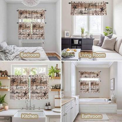 Kitchen Curtains Tiers and Valance Set of 3, Rustic Star Brown Light Filtering - Image 7