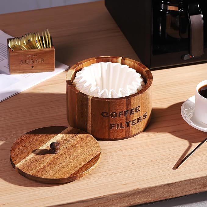 Acacia Wood Coffee Filter Holder and Storage - Image 2