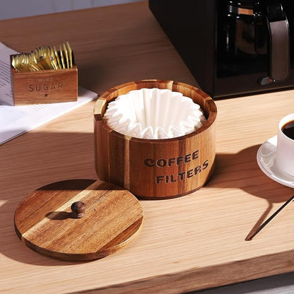 Acacia Wood Coffee Filter Holder and Storage - Image 2