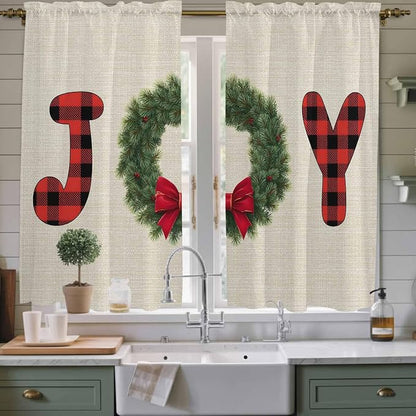 Red Green Christmas Window Curtains 63 Inch Long 2 Panel Set, Rod Pocket by Unknown