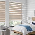 COOLWINDS Motorized Zebra Blinds for Windows Cordless Electric Curtains with Remote Control Blackout Shades Custom Smart Blinds Compatible with Alexa Google Home(Roomdarking Caramel,W53 X 72in)