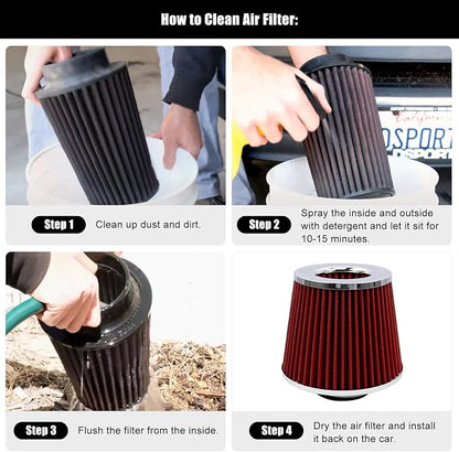 RYANSTAR RACING 63mm 2.5" High Flow Round Tapered Cone Cool Air Filter Cleaner - Image 5