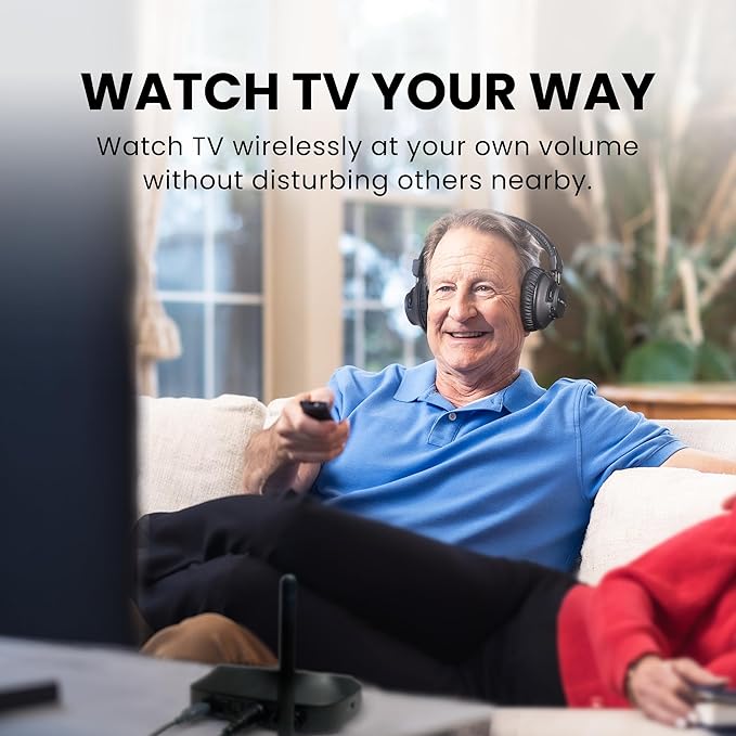 Avantree HT5009 Plus – Wireless TV Headphones for TVs with Optical (TOSLINK) or AUX Audio Output, Clear Voice and Volume Boost, Comfortable Over-Ear Fit, 60H Battery Life, Charging Dock Included