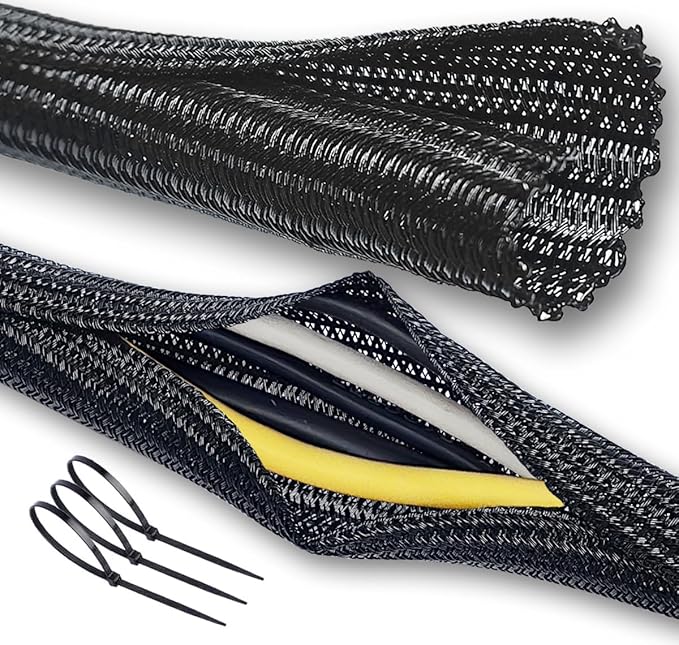 Cable Management Split Wire Loom Sleeve - Cord Hider & Protector for Desk, Pet Chew Proof, Wire Cover Organizer, Flexible Tube for Wires and Cables (3/16 Inch 25FT, Black)