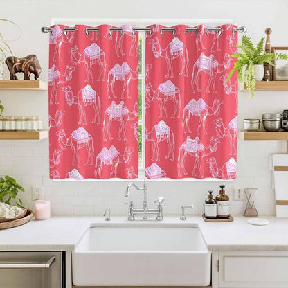 2 Panel Kitchen Cafe Curtains, Desert Camel Sunlight Filtering Nature Air - Image 2