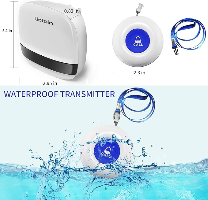 LIOTOIN Caregiver Pager Wireless Call Button Alert Button Call Bell Emergency Button for Home/Elderly/Patients Panic Button Nurse Alert Call System 3Call Button 3Receivers (600+ft Operating Range)