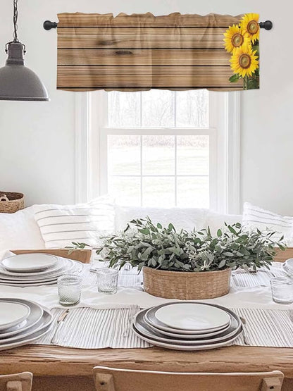 Kitchen Valances for Window, Farm Sunflower on Vintage Wood Grain Light - Image 6