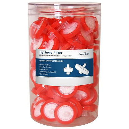 SimPure Syringe Filter PTFE 200 PCS Hydrophobic Membrane, 25mm Disc Diameter by SimPure_Water