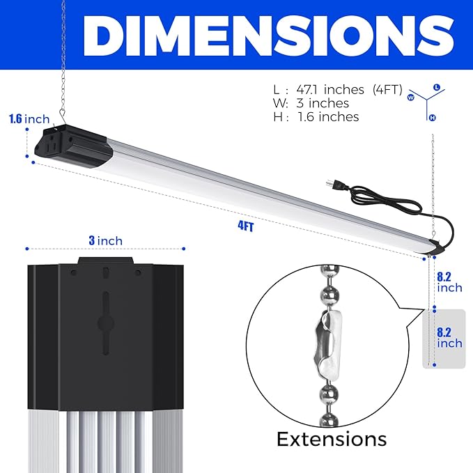 Barrina BS84 LED Shop Lights for Workshop 4FT, 84W, 10000LM, 5000K Utility Shop Lights, Pull Chain ON/Off, Hanging or Flush Mount, ETL, 6 Packs