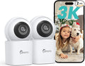 CAMSTRO 3K Indoor Security Camera 2 Pack, 360° Pan/Tilt WiFi Camera for Home Security, 2.4/5GHz Pet/Dog/Baby Camera with Phone App, Night Vision, Two-Way Audio, 24/7 SD/Cloud Storage, Works with Alexa