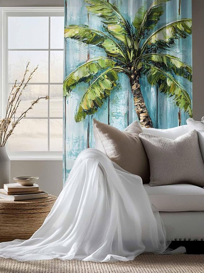 Sheer Curtains 72 Inches Long, Coastal Beach Starfish Semi Sheer Curtains Light - Image 4