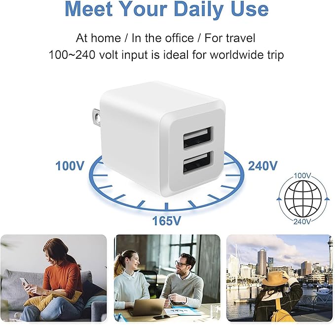 USB Wall Charger, Charger Block，Dual Port USB Cube Chargers，Power Adapter Charging Plug Box Brick for Phone 16/15/14/13/12/11/Pro Max/SE/XS/XR/X,Android Phones, and More (Pure White)