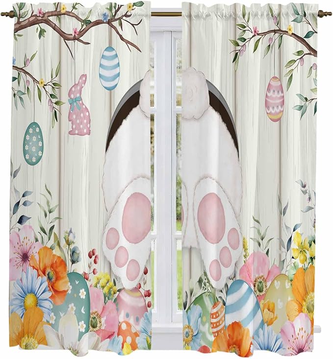 Easter Window Curtains 63 Inch Long 2 Panel Set, Rod Pocket Bedroom Curtains & - Image 2