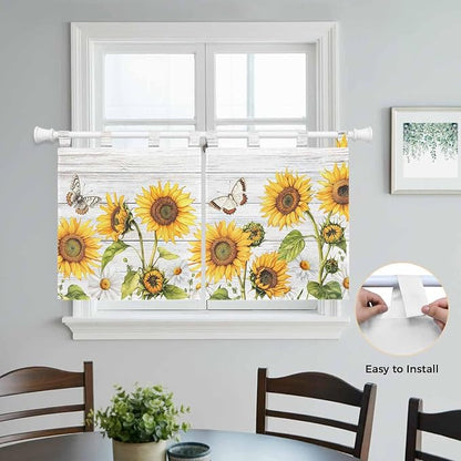 Yellow Sunflowers Kitchen Curtains 36 Inch Length, Small Window Curtains Tab Top - Image 4