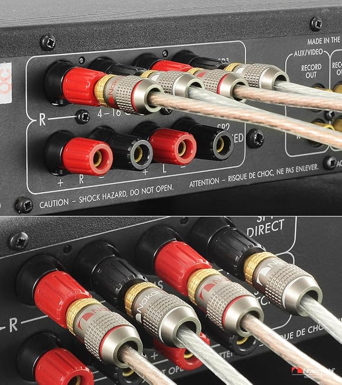 Nakamichi FanLock Excel Series 24k Gold Plated Banana Plugs 10 AWG - 18 AWG Gauge Size 4mm for Speakers Amplifier Hi-Fi Stereo Home Theatre Radio Audio Wire Cable Quick Connector 2 Pcs (1-Pair)