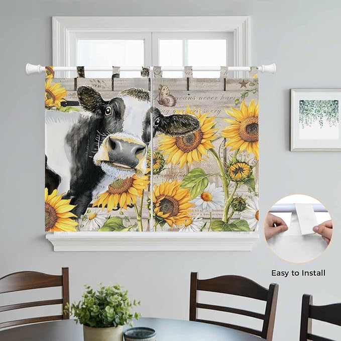 Yellow Sunflowers Bedroom Curtains 63 Inch Length, Window Curtains Tab Top - Image 4