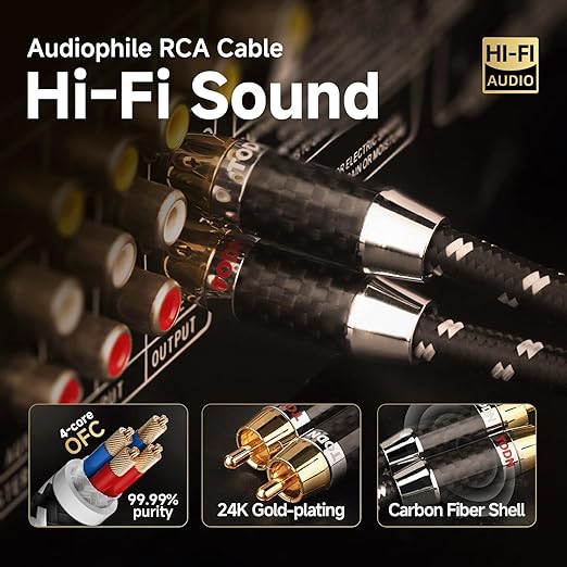 TODN Audiophile RCA Cables Stereo Shielded HiFi 2RCA Male to Male for Subwoofer, Phono, Car Audio (1.64ft/0.5m, 1 Pair)