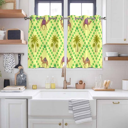 2 Panel Kitchen Cafe Curtains, Desert Sand Camels Sunlight Filtering Nature Air - Image 2