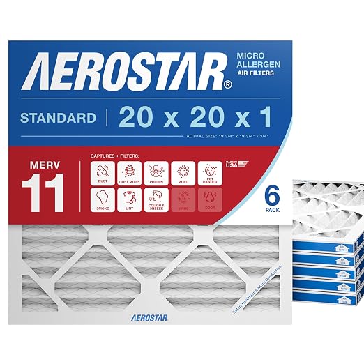 Aerostar 20x20x1 MERV 11 Air Filter, ACTUAL SIZE, Air Conditioning & Furnace by AirFiltersDelivered