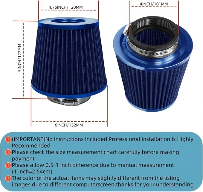 Universal Clamp-On Air Intake Filter, High Performance, Washable Filter - Image 2