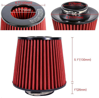 KYOSTAR Universal 3" High-Flow Air Filter, Reusable Cone Cold Air Intake - Image 2