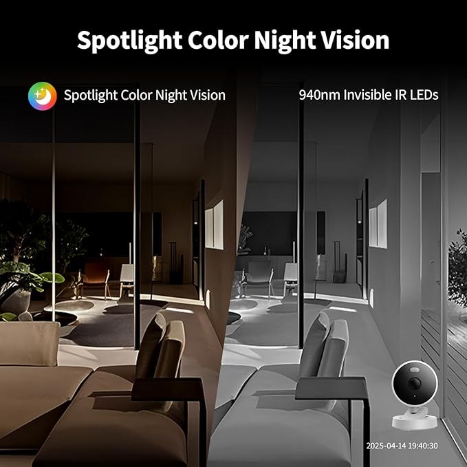 Aqara G100, 2K Indoor/Outdoor Security Camera, HomeKit Secure Video, 2-Way Audio, Spotlight Color/IR Night Vision, AI Detection, 140° FOV, Wi-Fi 6, Supports HomeKit, Alexa, Google and IFTTT, White