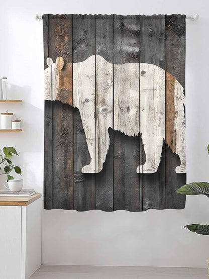 Sheer Curtains 63 Inch Length, Vintage White Brown Bear Semi Sheer Curtains - Image 2
