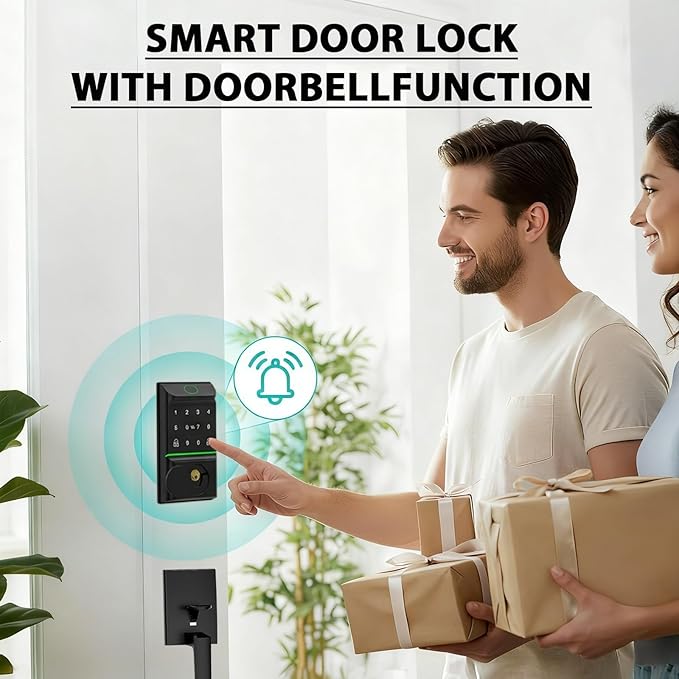 CINOP Smart Locks for Front Door with Handle Set, App Control, WiFi Front Door Lock Electronic Screen+WiFi Gateway, Keyless Entry Door Lock Fingerprint Deadbolt, Auto Lock (Black)