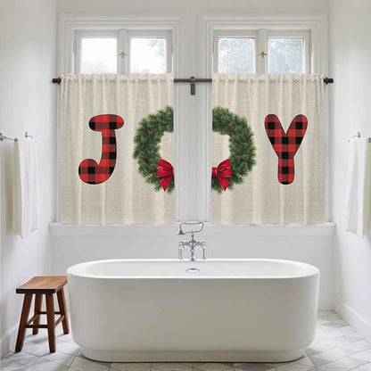 Red Green Christmas Kitchen Curtains 45 Inch Long 2 Panel Set, Rod Pocket - Image 5